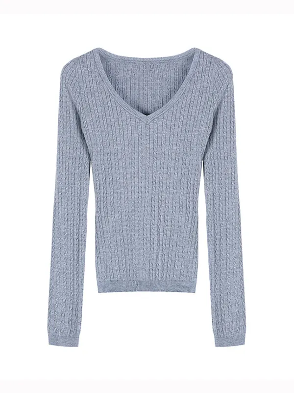 Vintage Slim Fit V-Neck Long Sleeve Knitted Sweater