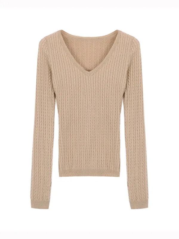 Vintage Slim Fit V-Neck Long Sleeve Knitted Sweater