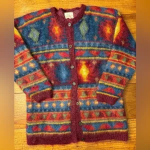 Vintage Susan Bristol Hand Knit Mohair Long Cardigan 1993 / large