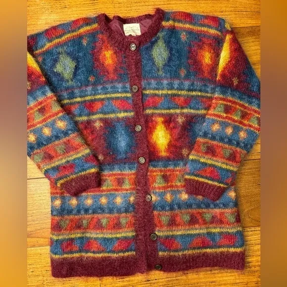 Vintage Susan Bristol Hand Knit Mohair Long Cardigan 1993 / large
