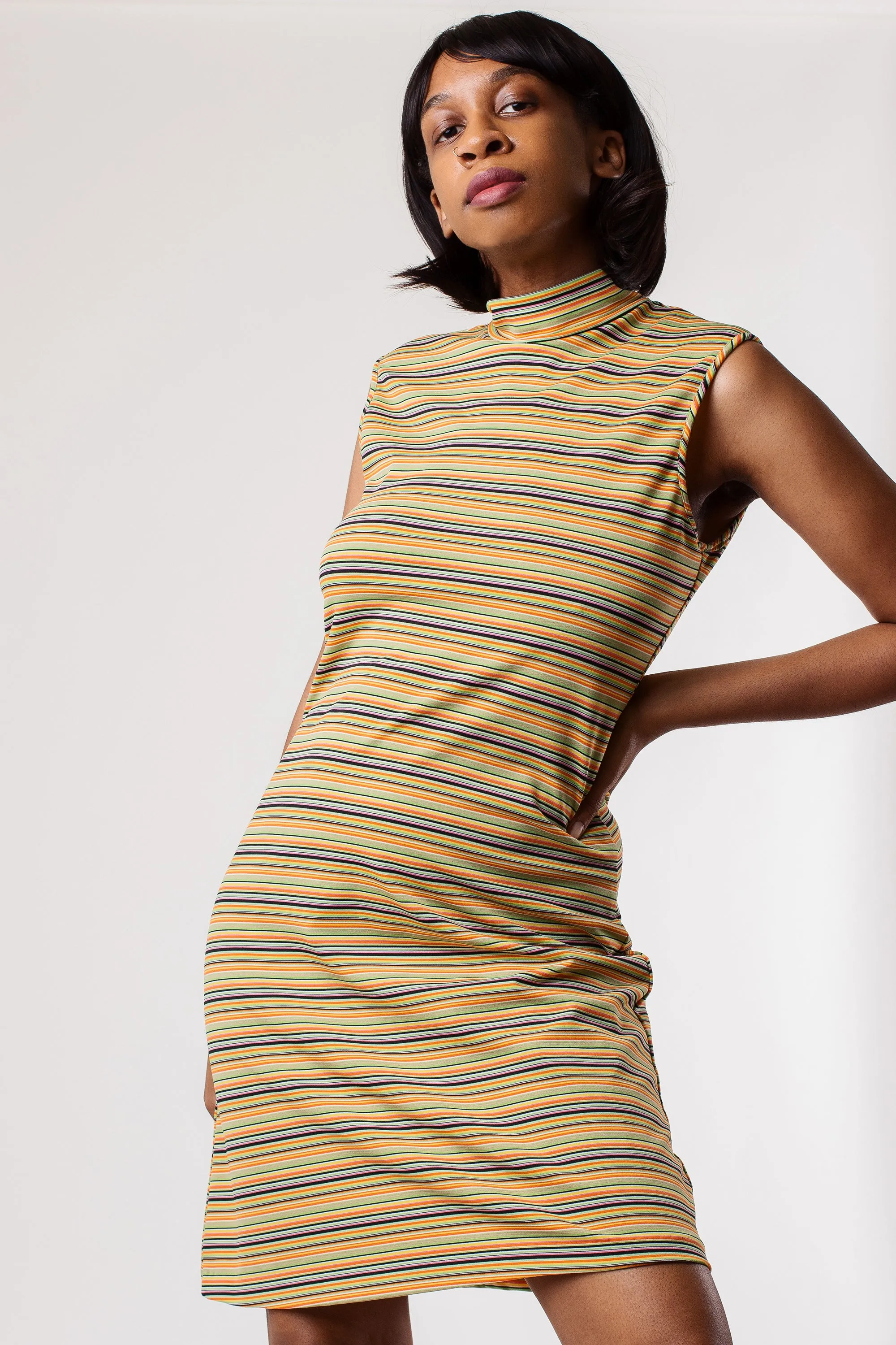 Vintage Y2K Green Stripe Mini Dress | S