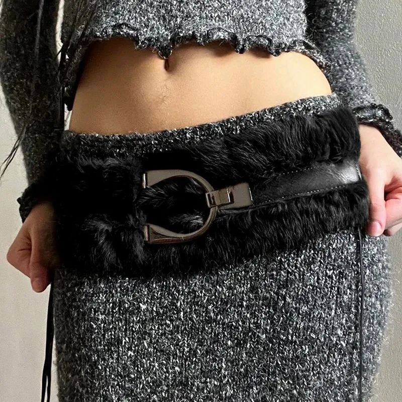 Vivian Faux Fur-Trimmed Leather Belt