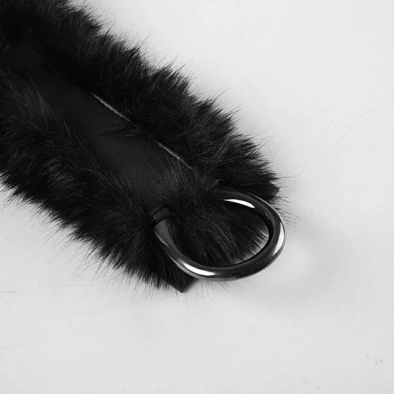 Vivian Faux Fur-Trimmed Leather Belt