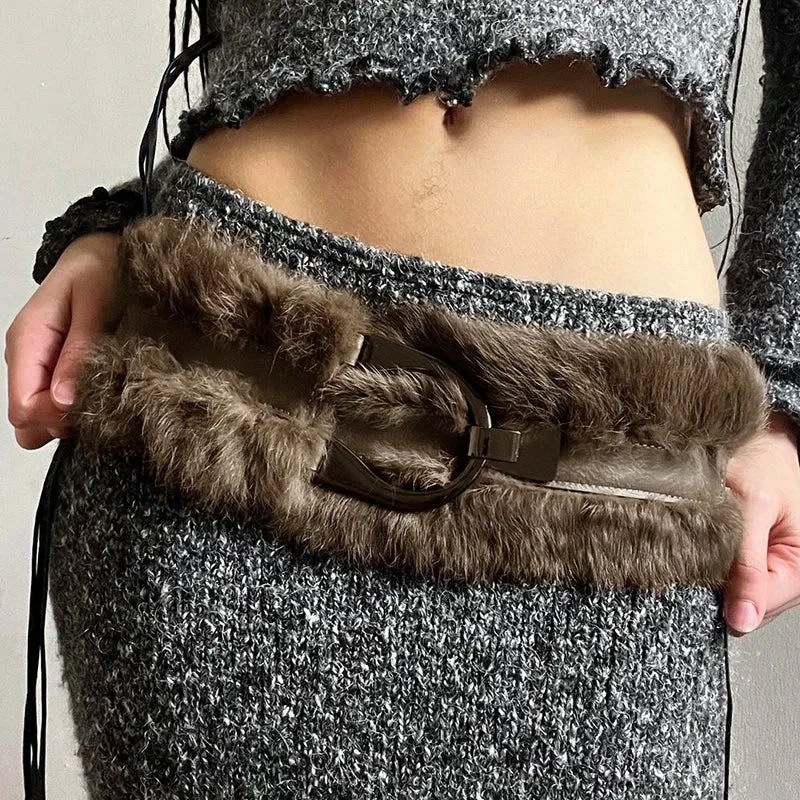 Vivian Faux Fur-Trimmed Leather Belt