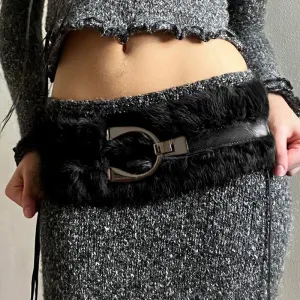 Vivian Faux Fur-Trimmed Leather Belt