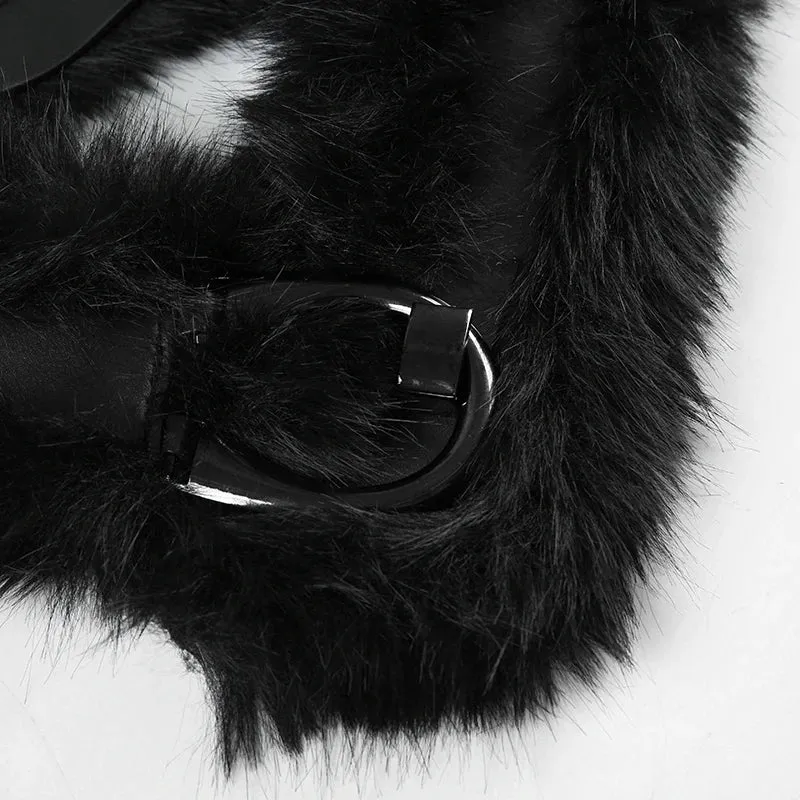 Vivian Faux Fur-Trimmed Leather Belt