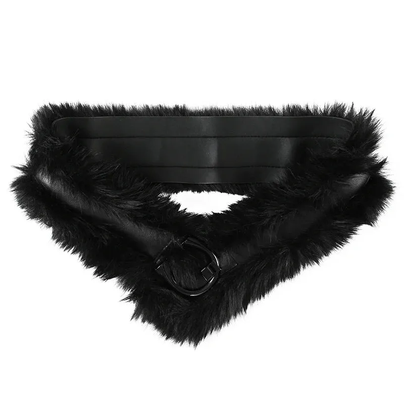 Vivian Faux Fur-Trimmed Leather Belt