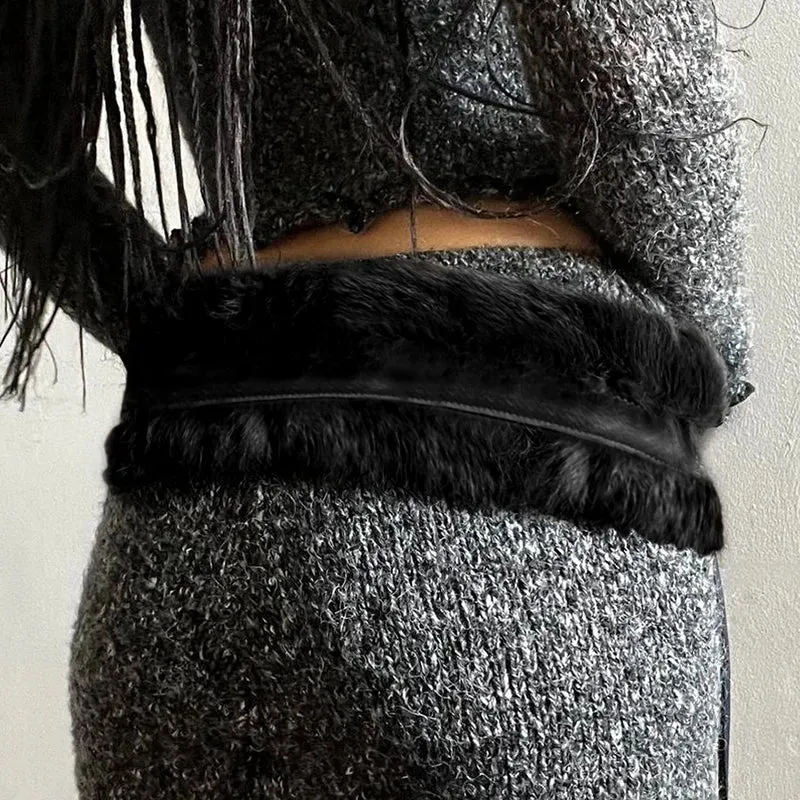 Vivian Faux Fur-Trimmed Leather Belt