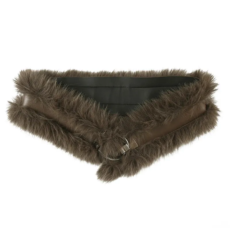 Vivian Faux Fur-Trimmed Leather Belt