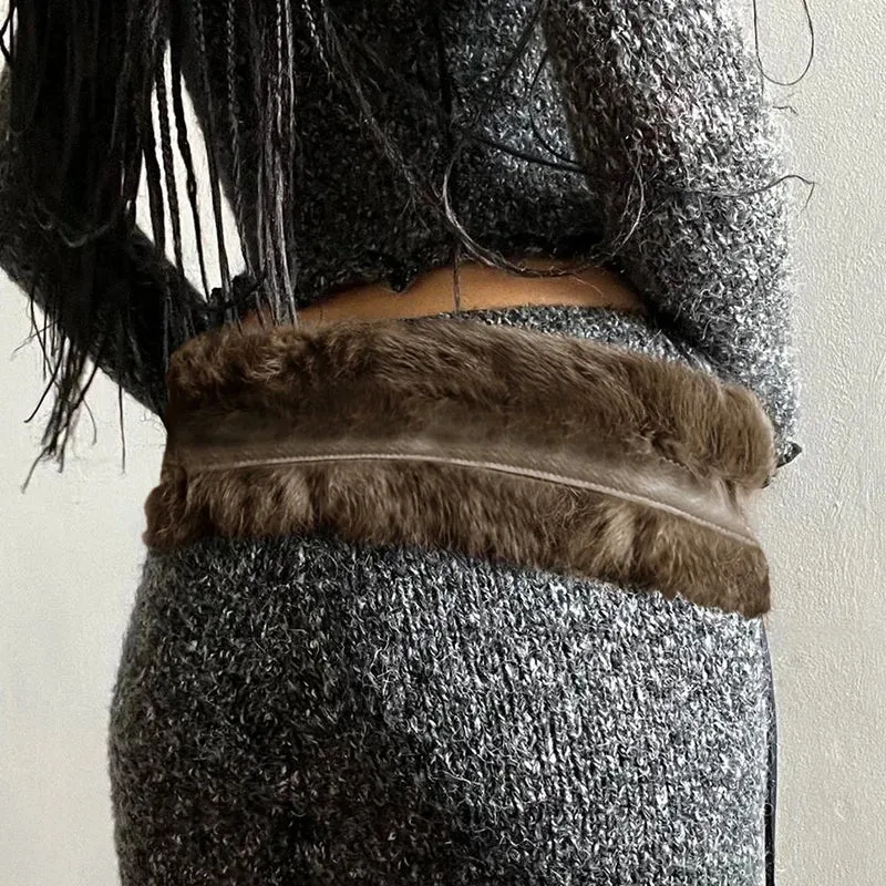 Vivian Faux Fur-Trimmed Leather Belt