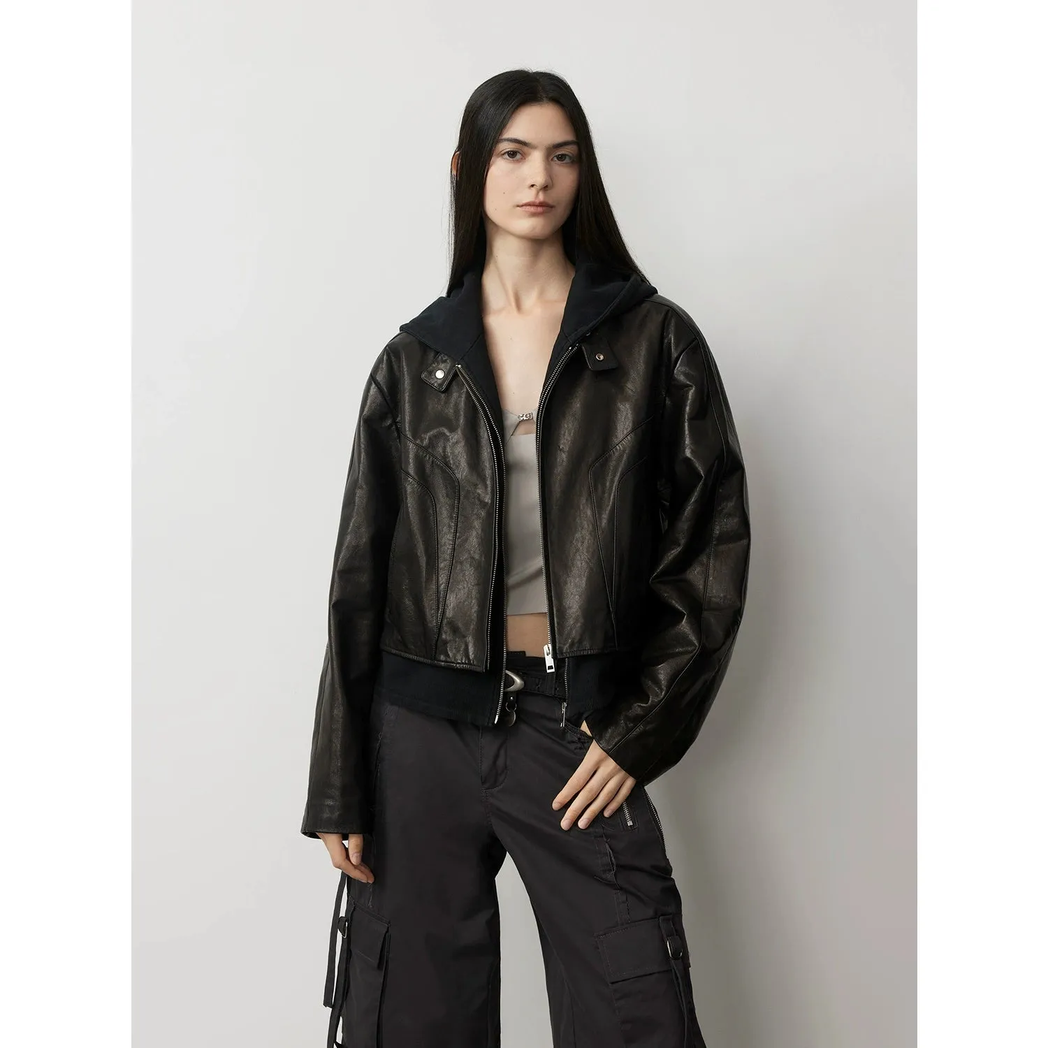 Waxed Goat Leather Hooded Jacket
