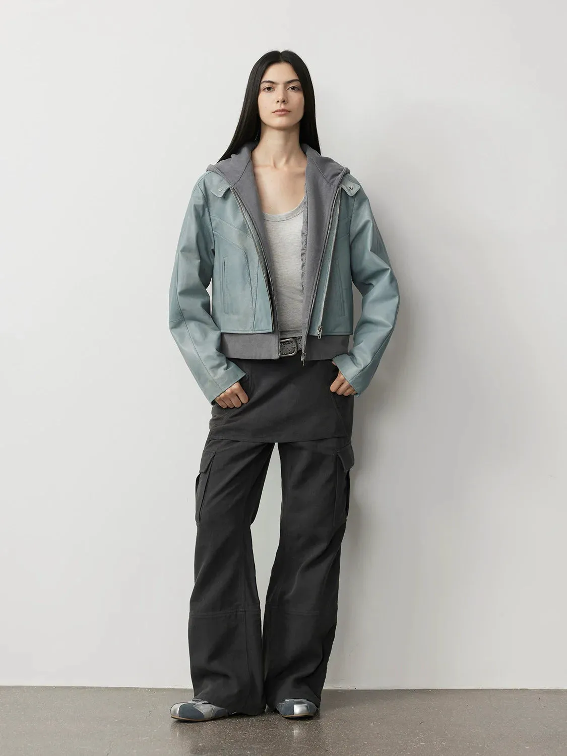 Waxed Goat Leather Hooded Jacket