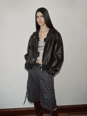 Waxed Goat Leather Hooded Jacket