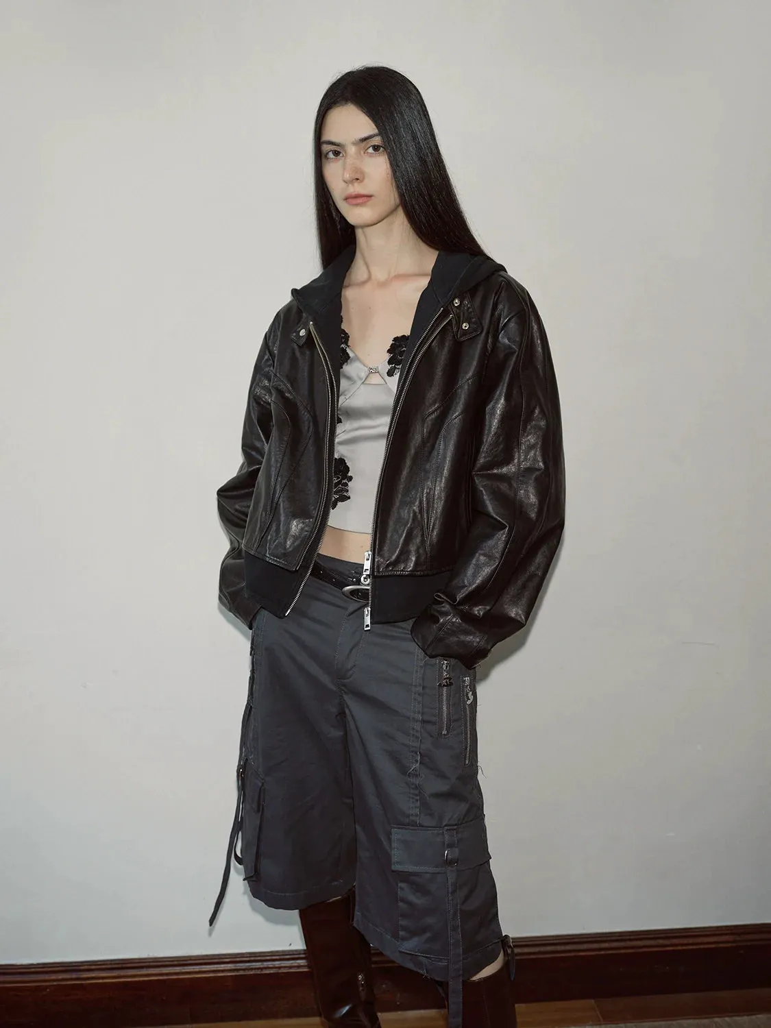 Waxed Goat Leather Hooded Jacket