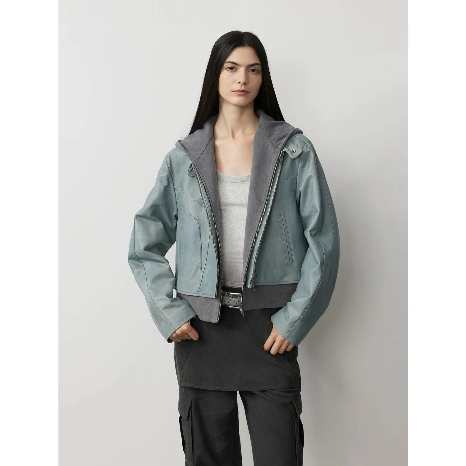 Waxed Goat Leather Hooded Jacket