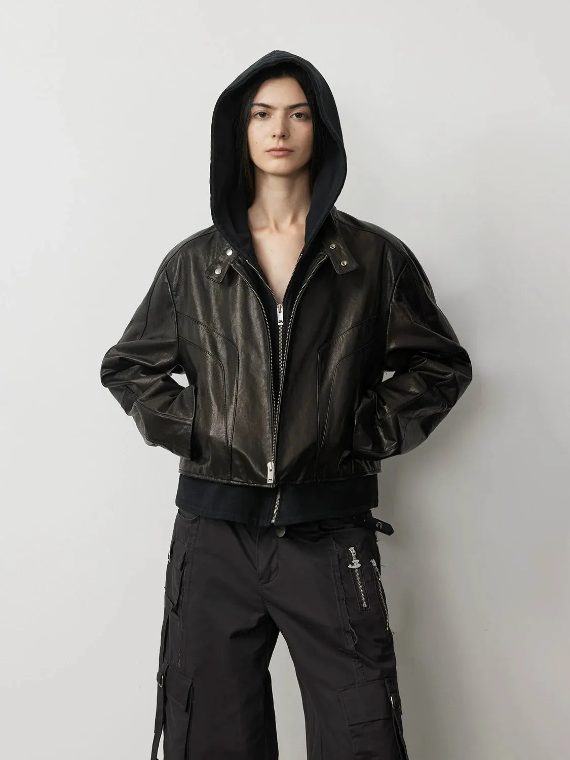 Waxed Goat Leather Hooded Jacket