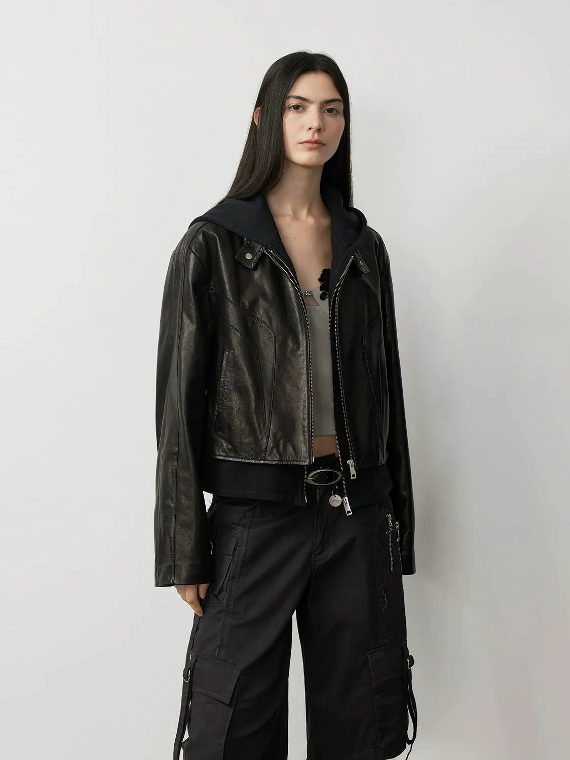 Waxed Goat Leather Hooded Jacket