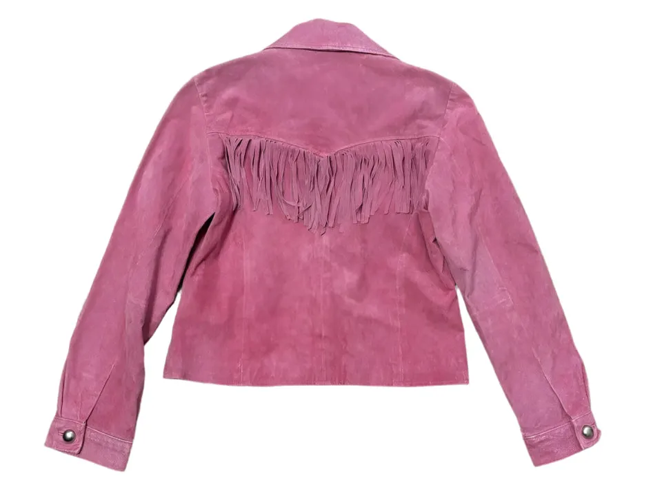 Western Fringe Pink Suede Leather Short Jacket for Women WFJ913