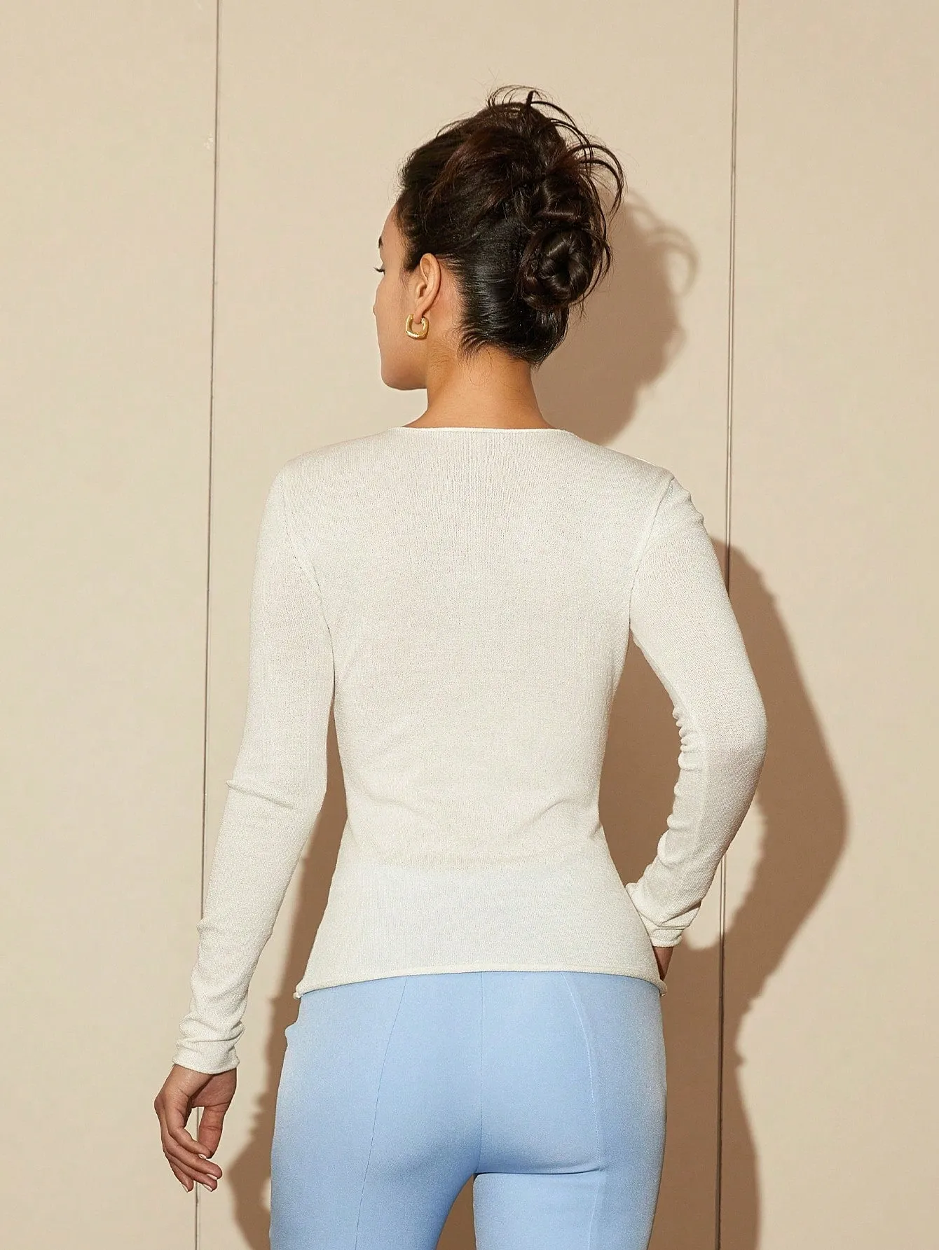 White Fitted Full Sleeves Top