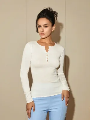 White Fitted Full Sleeves Top