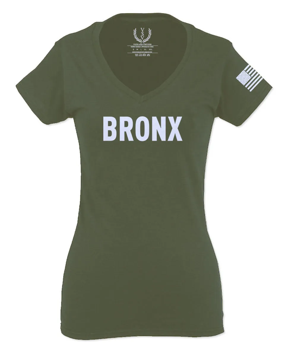 White Fonts New York Bronx NYC America Hipster Street For Women V neck fitted T Shirt