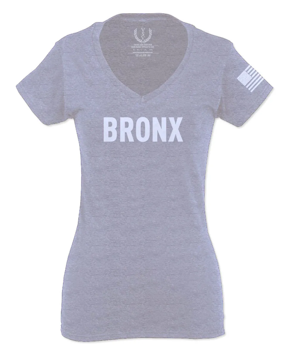 White Fonts New York Bronx NYC America Hipster Street For Women V neck fitted T Shirt