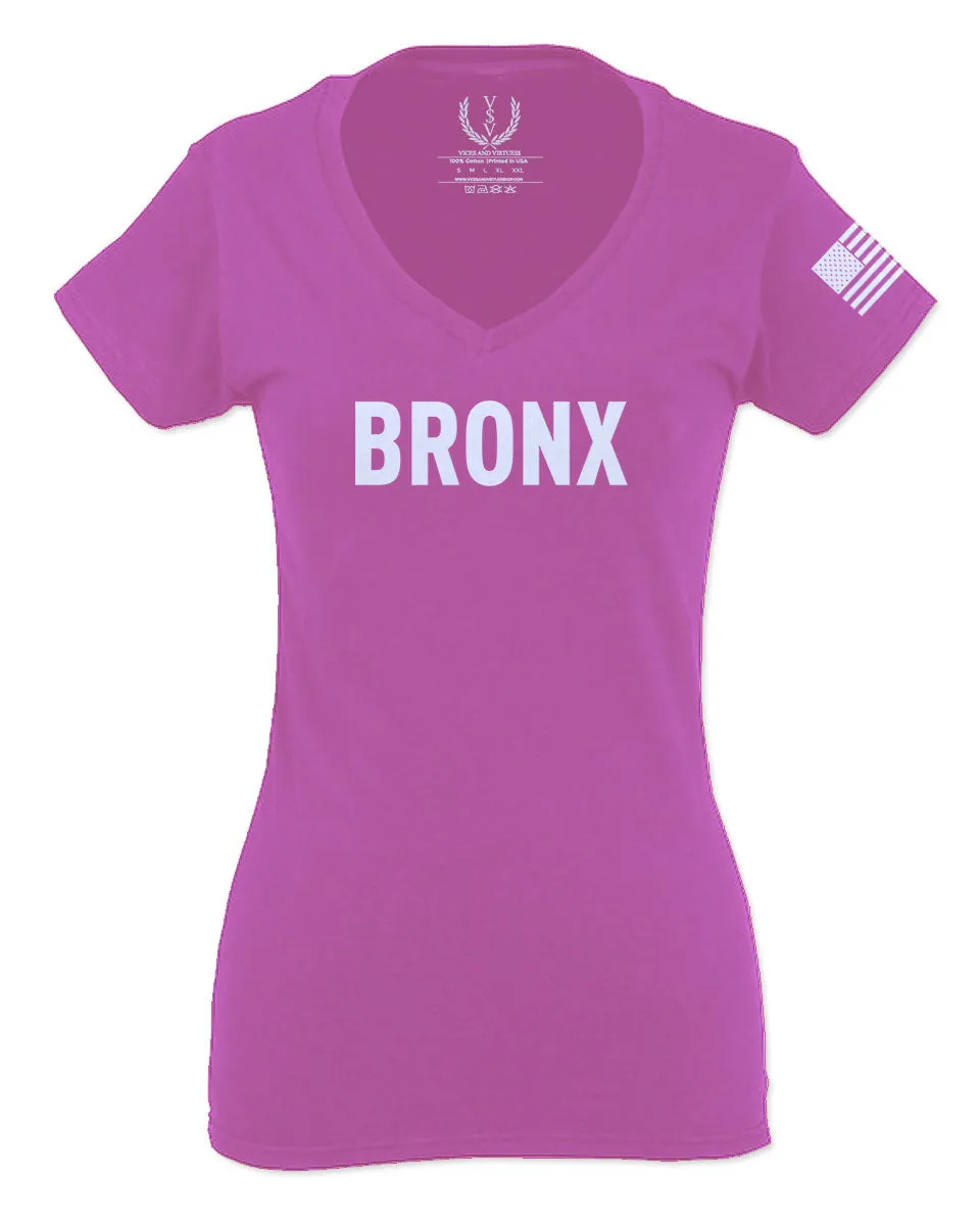 White Fonts New York Bronx NYC America Hipster Street For Women V neck fitted T Shirt