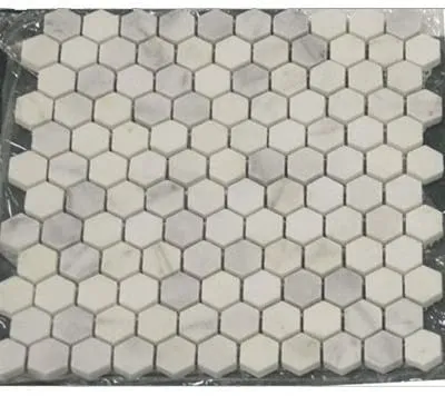 White Marble Hexagon 1x1 POLISHED Mosaic Tiles on 12x12 Sheet
