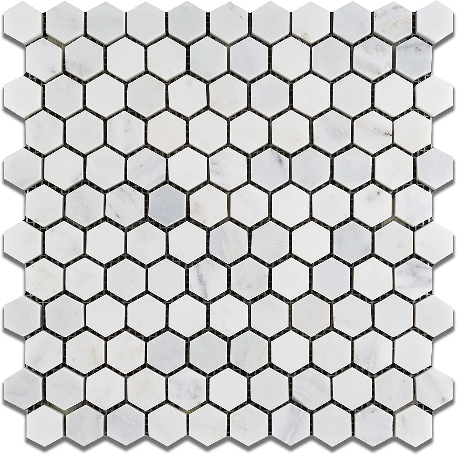 White Marble Hexagon 1x1 POLISHED Mosaic Tiles on 12x12 Sheet