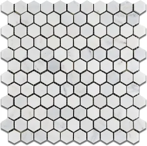 White Marble Hexagon 1x1 POLISHED Mosaic Tiles on 12x12 Sheet