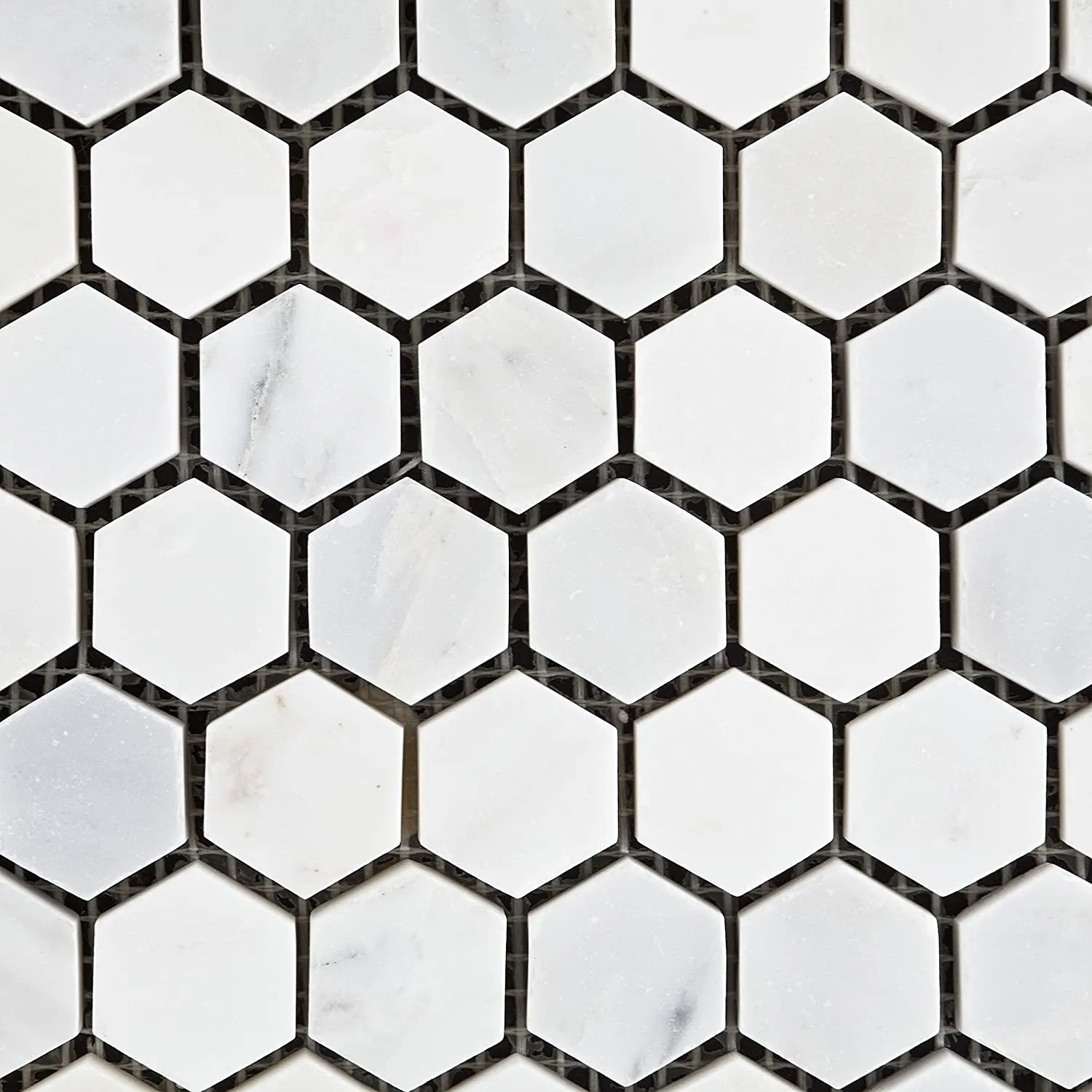 White Marble Hexagon 1x1 POLISHED Mosaic Tiles on 12x12 Sheet
