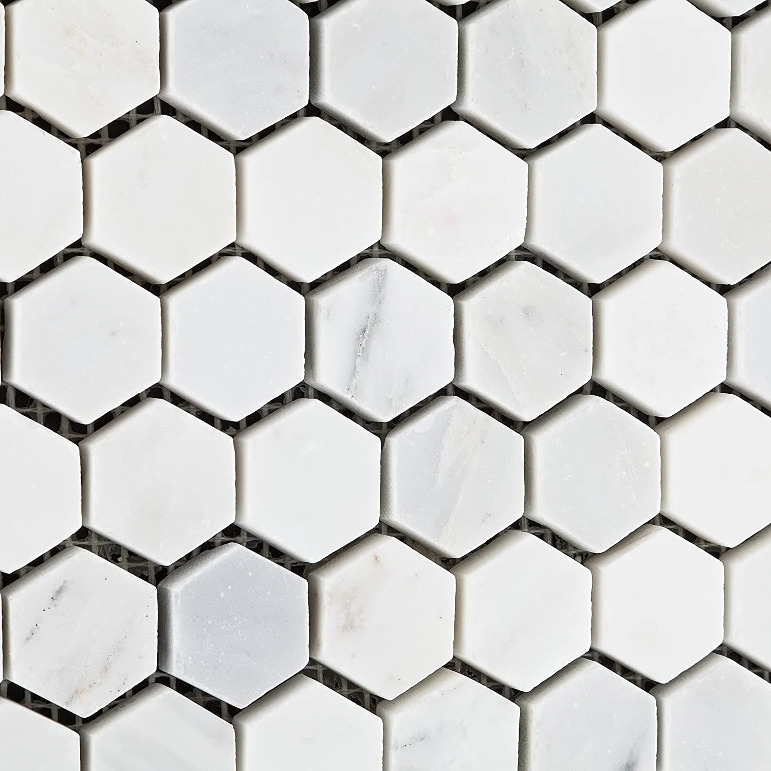 White Marble Hexagon 1x1 POLISHED Mosaic Tiles on 12x12 Sheet
