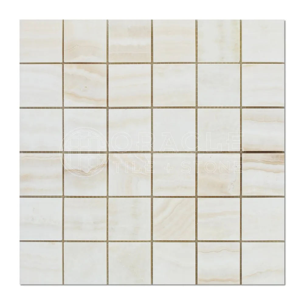 White Onyx (Bianco Fantastico) 2 X 2 Mosaic Tile, Vein-Cut, Polished