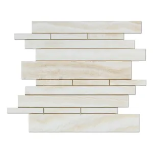 White Onyx Random Strip Mosaic Tile, Cross-Cut, Polished - Box of 5 Sheets