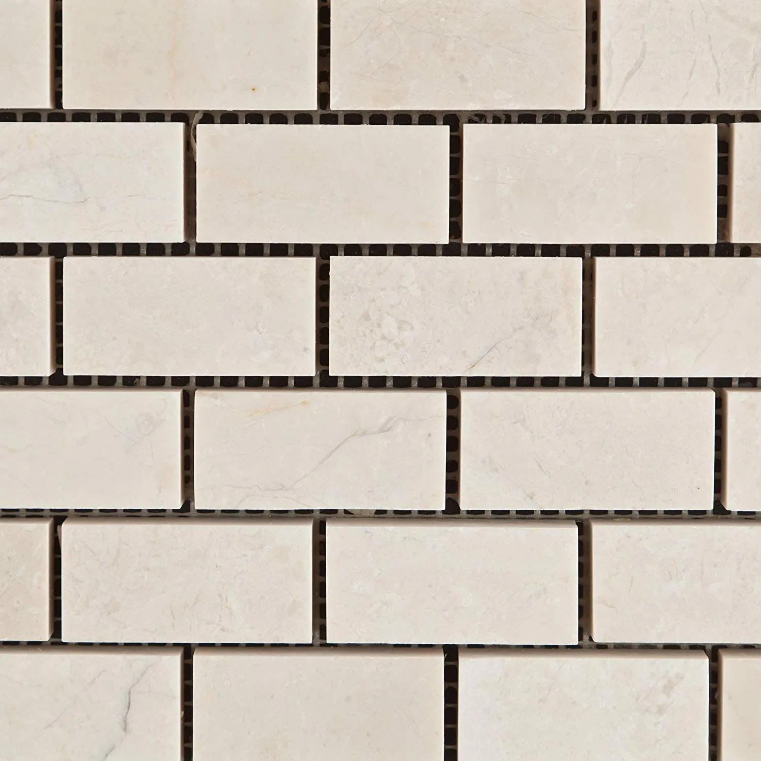 White Pearl / Botticino Marble 1 X 2 Polished Brick Mosaic Tile - Lot of 50 Sheets
