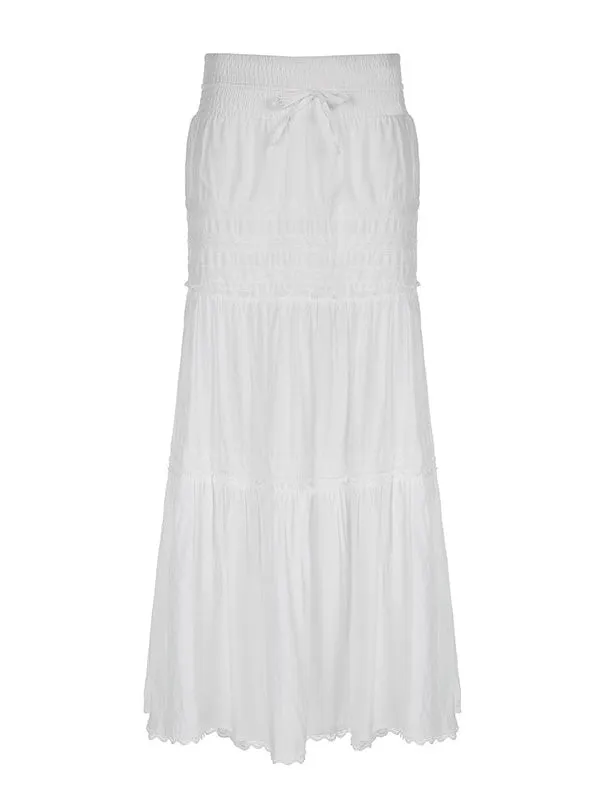 White vintage maxi skirts with lace trim and straps