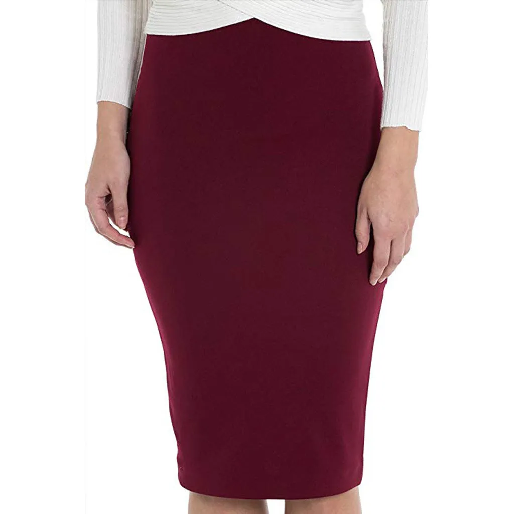 Wine Knee Fitted Skirt