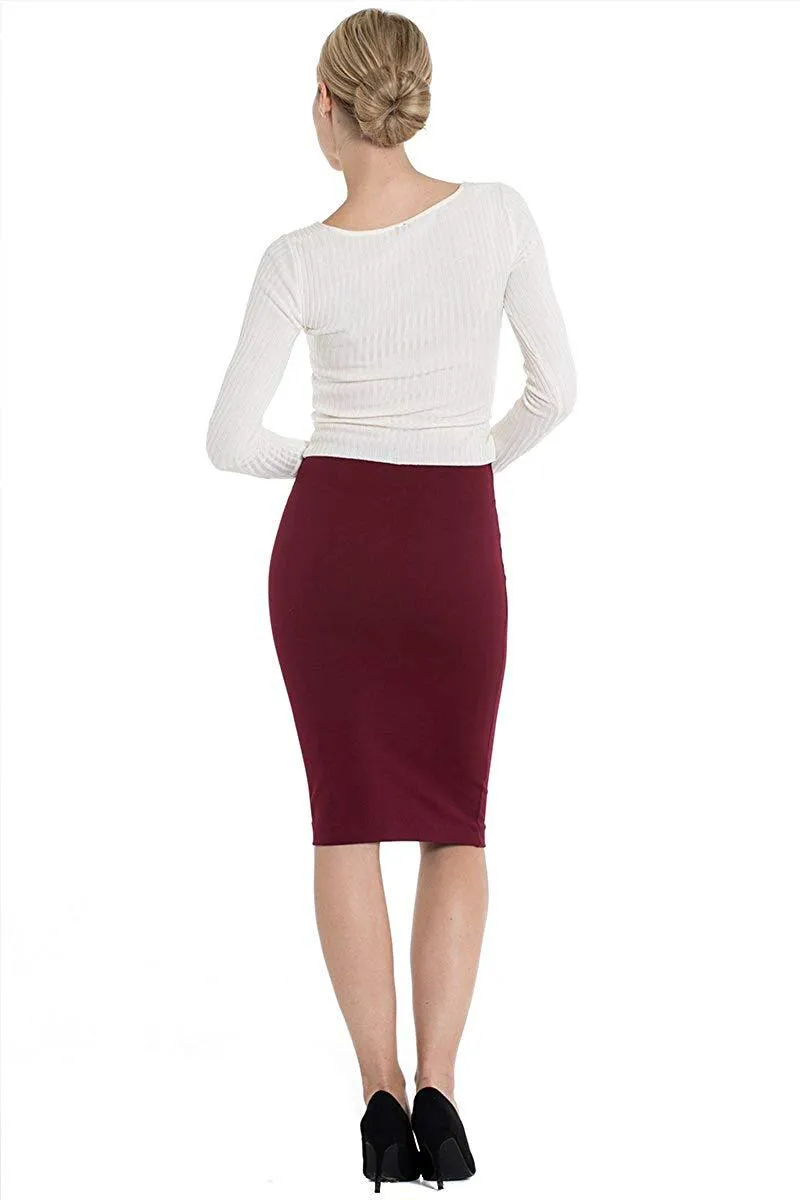 Wine Knee Fitted Skirt