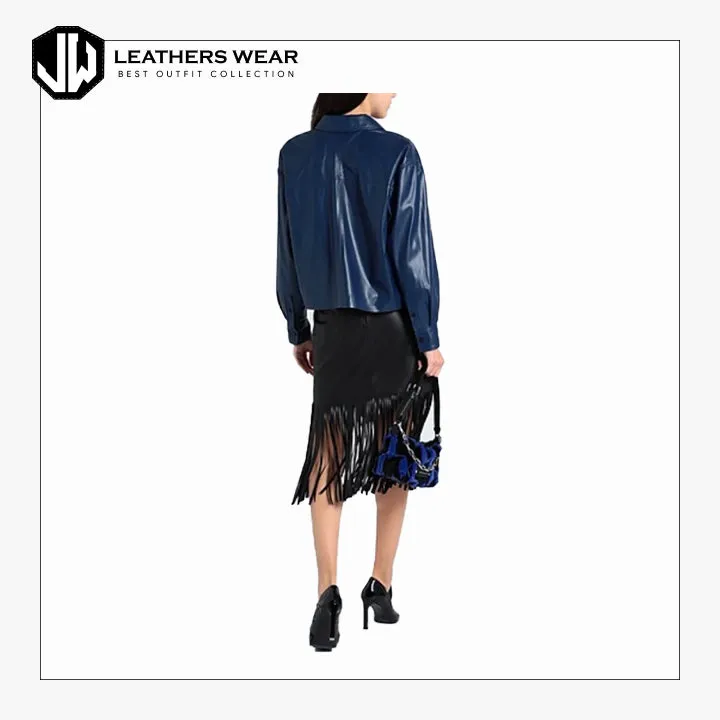 Women Blue Leather Shirt