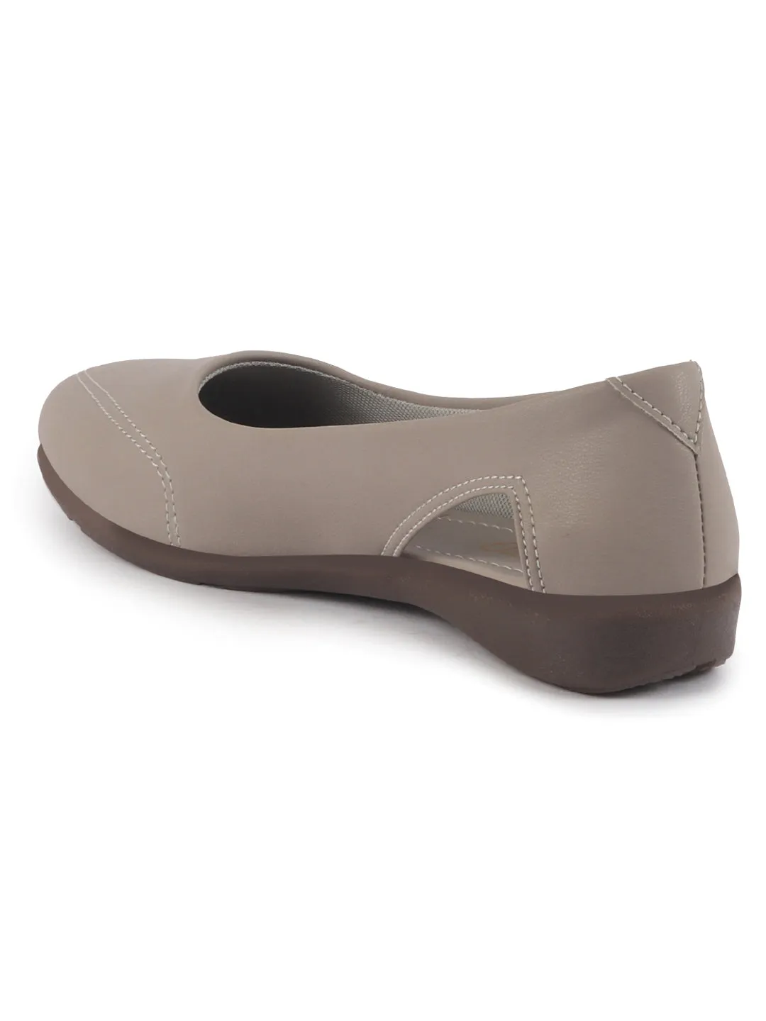 Women Grey Stylish Backless Casual Ballets | Low Heel Cut-Out Slip-On Ballerinas | Comfortable Walking Flats Sandals | Memory Cusion Insole