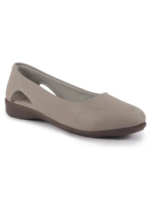 Women Grey Stylish Backless Casual Ballets | Low Heel Cut-Out Slip-On Ballerinas | Comfortable Walking Flats Sandals | Memory Cusion Insole