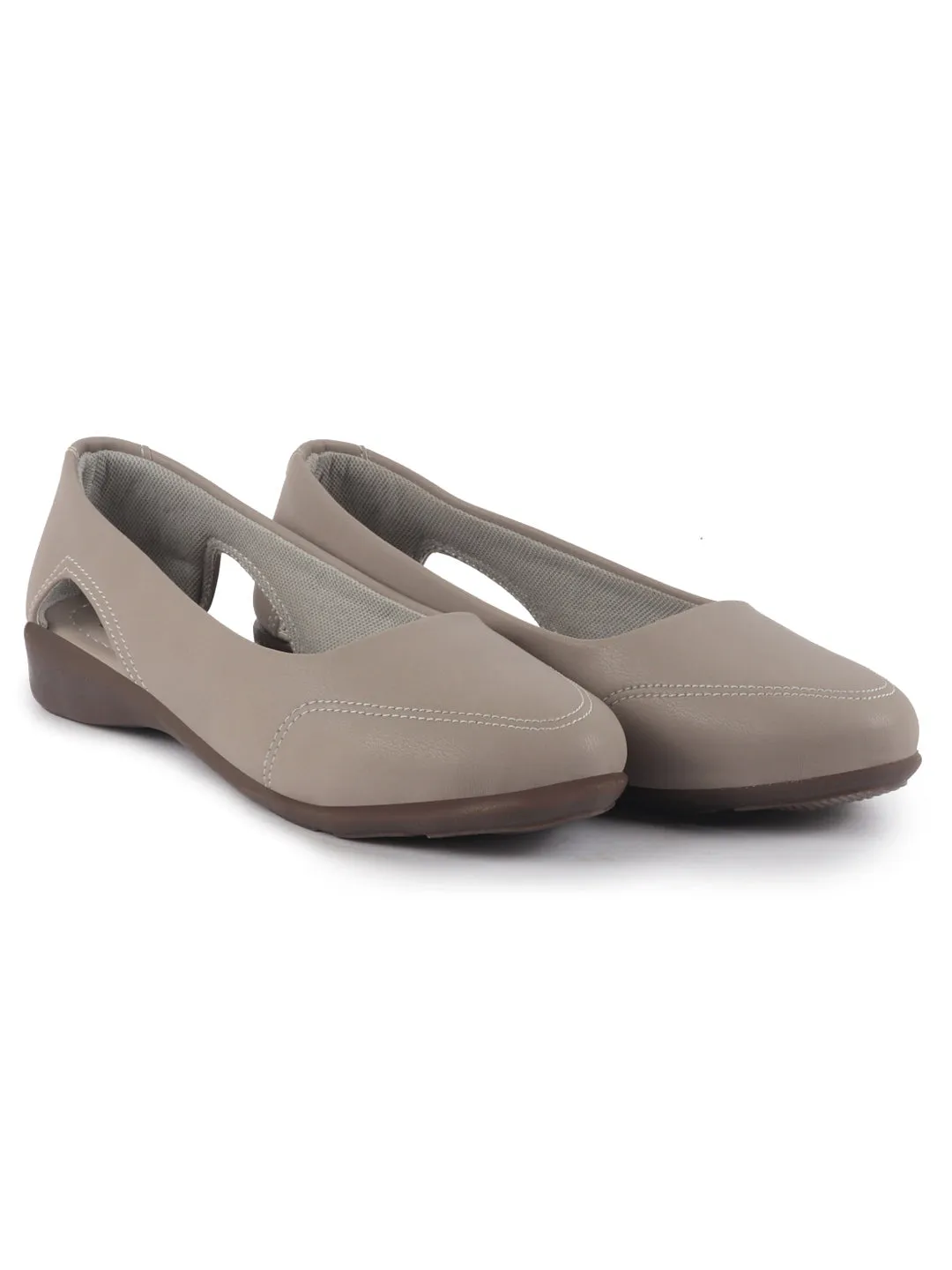 Women Grey Stylish Backless Casual Ballets | Low Heel Cut-Out Slip-On Ballerinas | Comfortable Walking Flats Sandals | Memory Cusion Insole