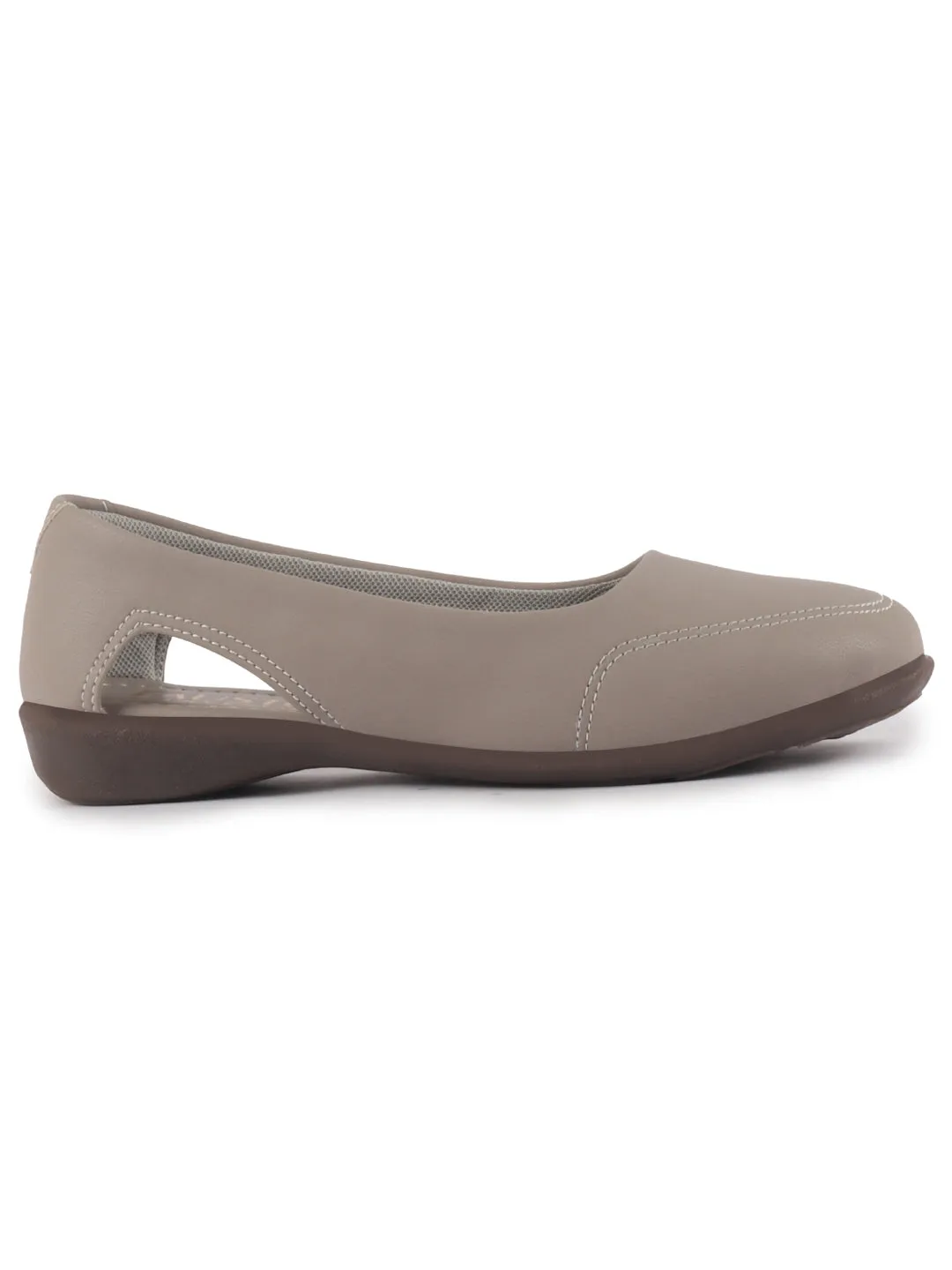 Women Grey Stylish Backless Casual Ballets | Low Heel Cut-Out Slip-On Ballerinas | Comfortable Walking Flats Sandals | Memory Cusion Insole