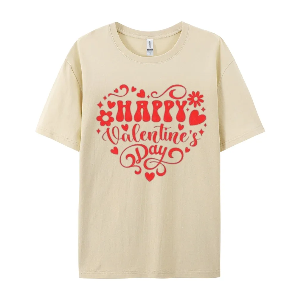Women Happy Valentine's Day Heart Shape Print Graphic T-shirt