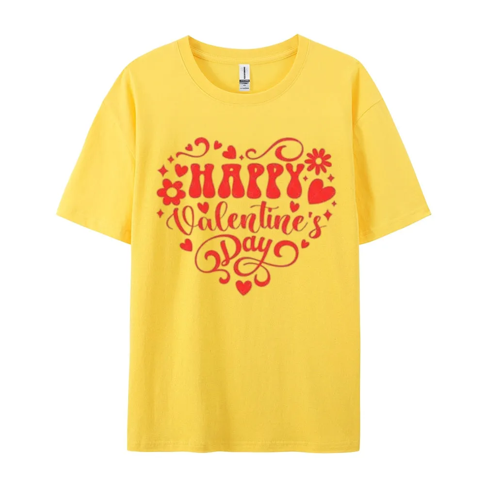 Women Happy Valentine's Day Heart Shape Print Graphic T-shirt