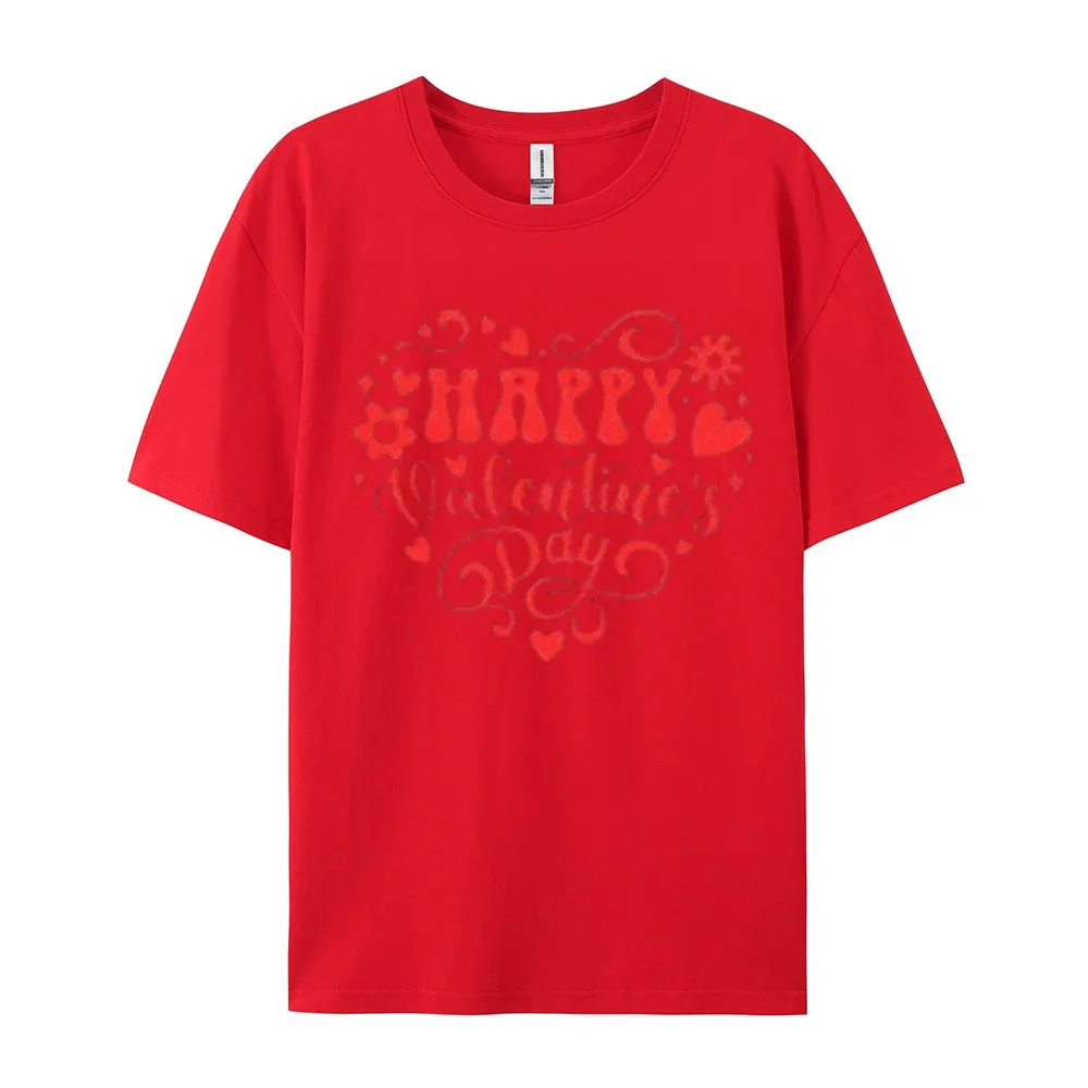 Women Happy Valentine's Day Heart Shape Print Graphic T-shirt
