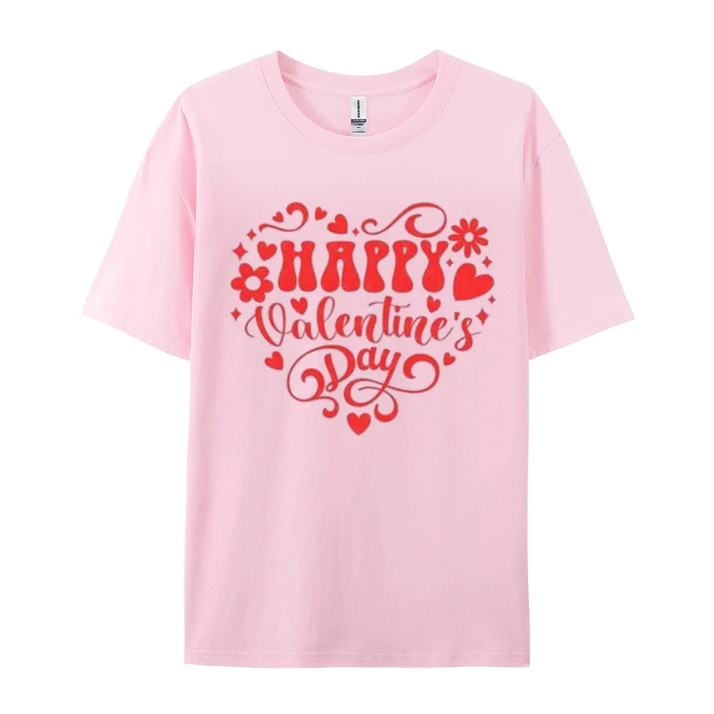 Women Happy Valentine's Day Heart Shape Print Graphic T-shirt