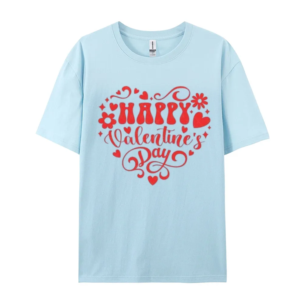 Women Happy Valentine's Day Heart Shape Print Graphic T-shirt