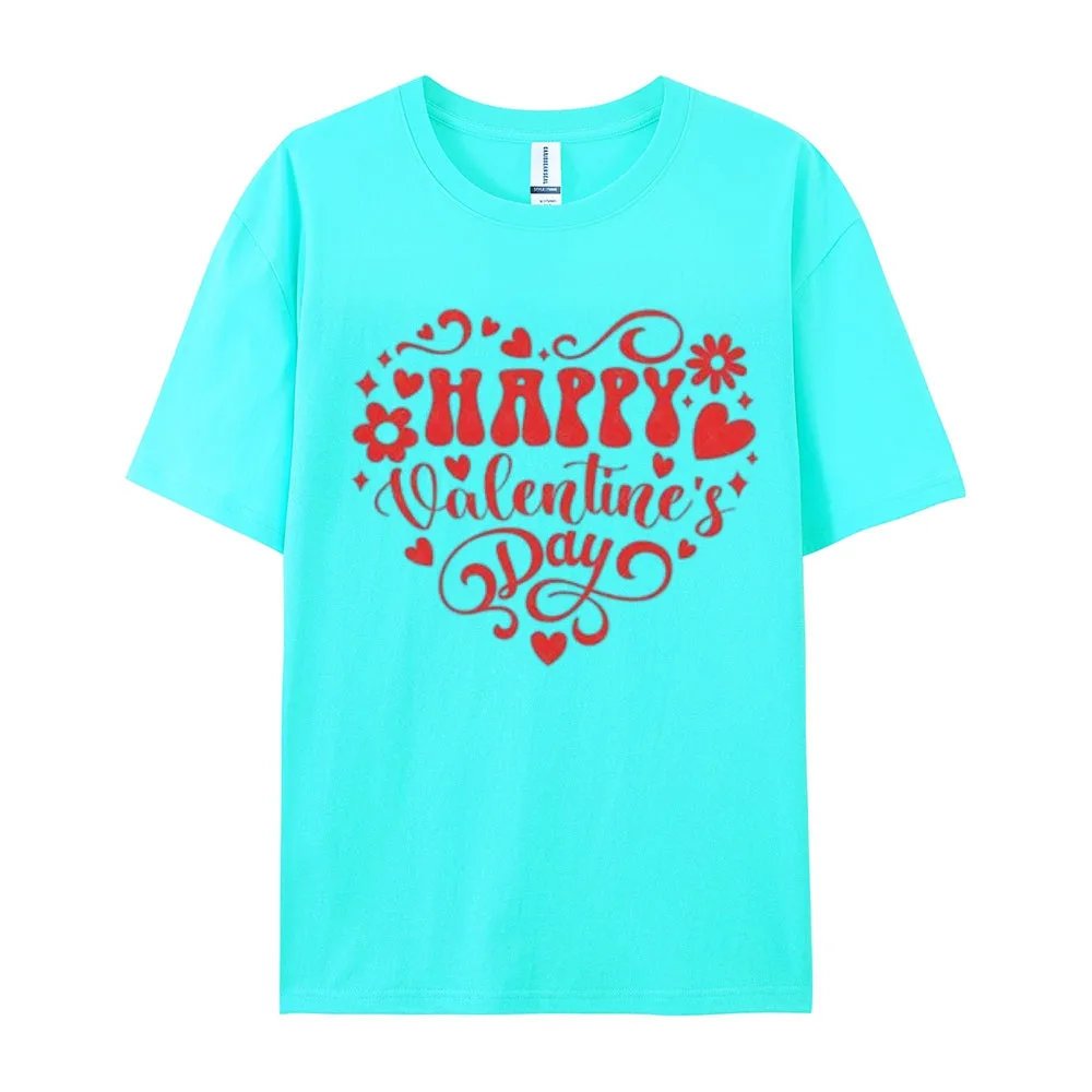Women Happy Valentine's Day Heart Shape Print Graphic T-shirt