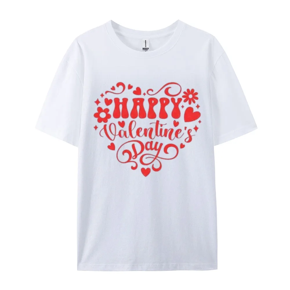 Women Happy Valentine's Day Heart Shape Print Graphic T-shirt